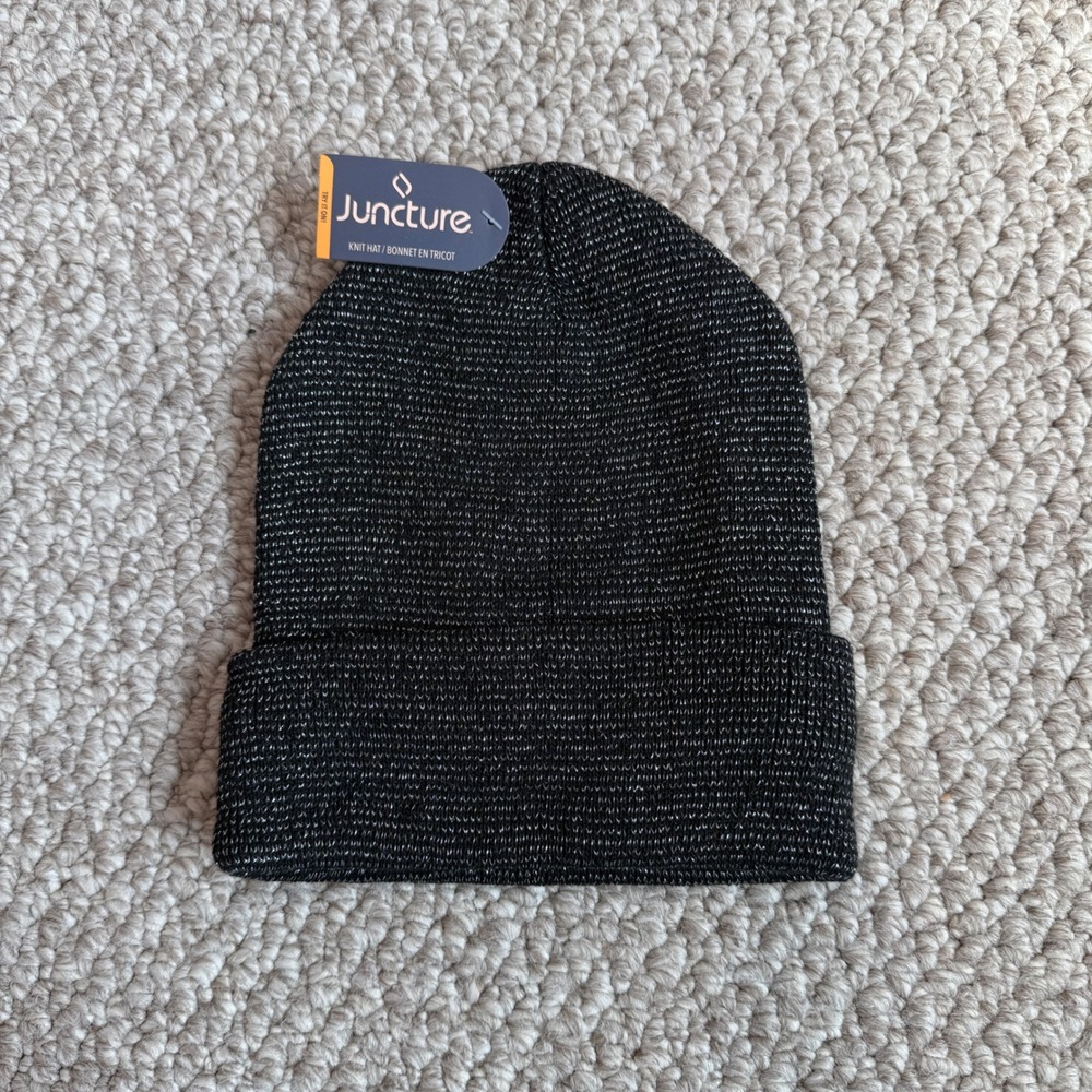 Juncture Kids Black Marled Knit Cuffed Beanie Winter Hat NWT
